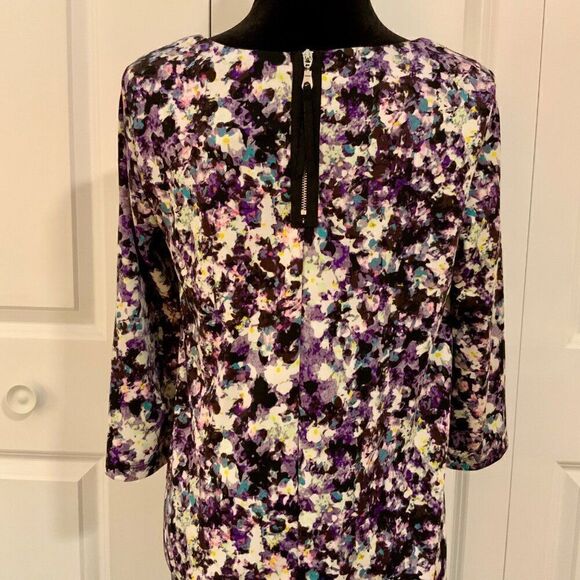 H&M Black Purple Splatter Floral Print Shift Dress Medium - Picture 7 of 12